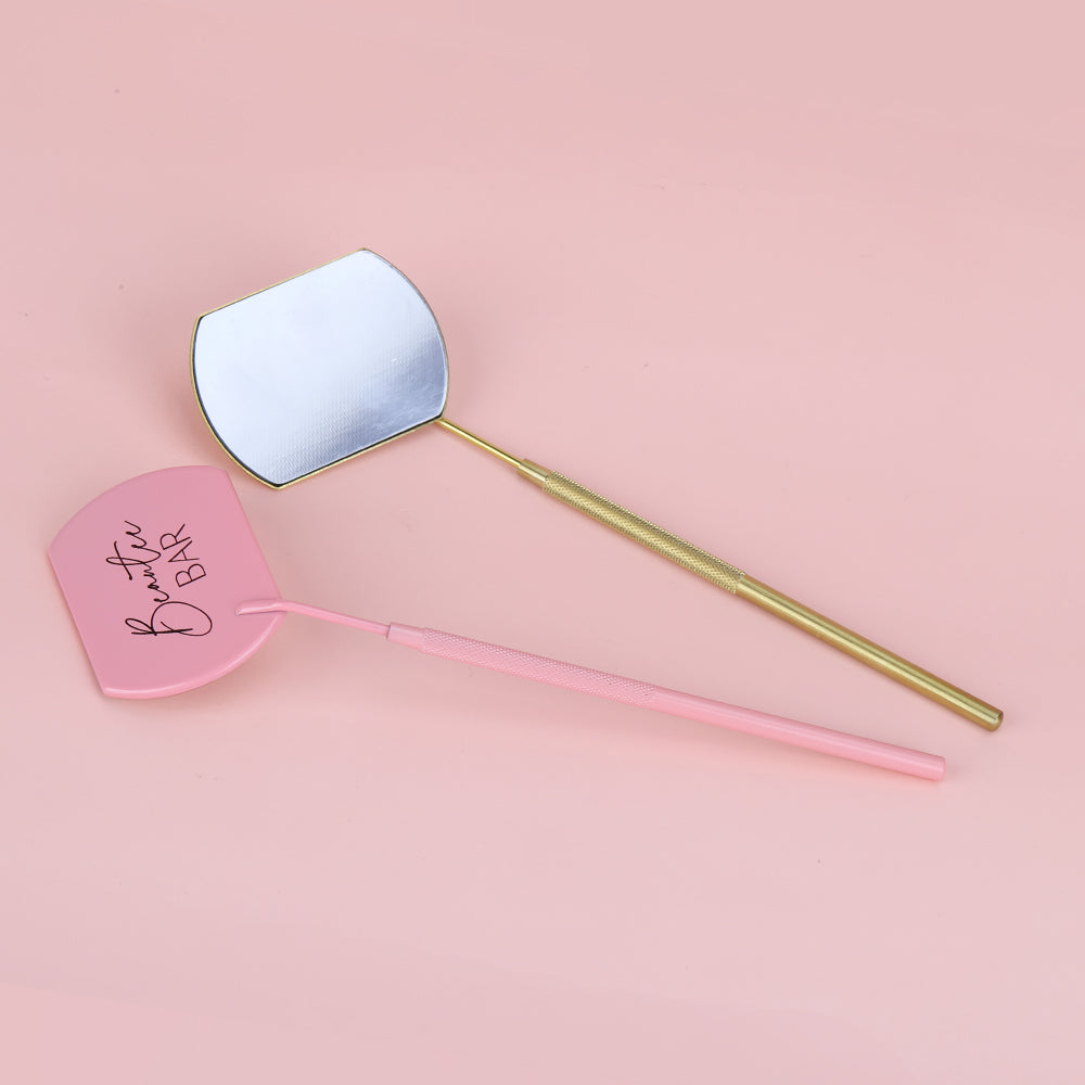 Front and Back of Pink and Gold lash Mirror